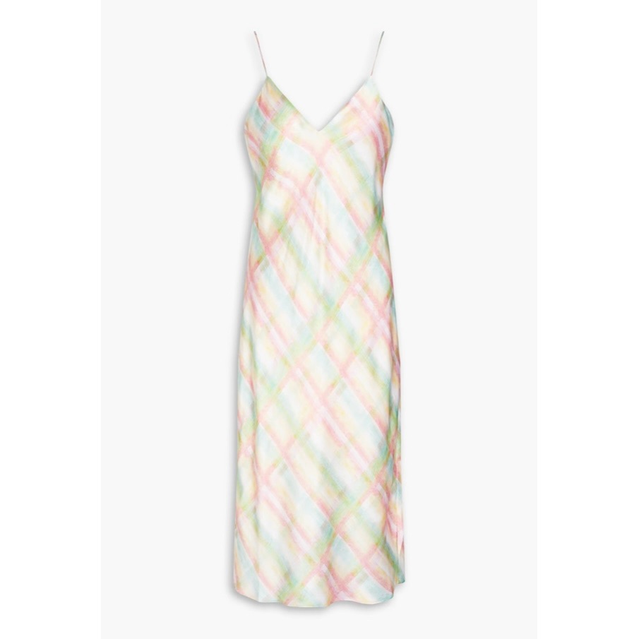 New Cami Nyc Raven Printed Silk Charmeuse Slip Dress Rainbow Plaid